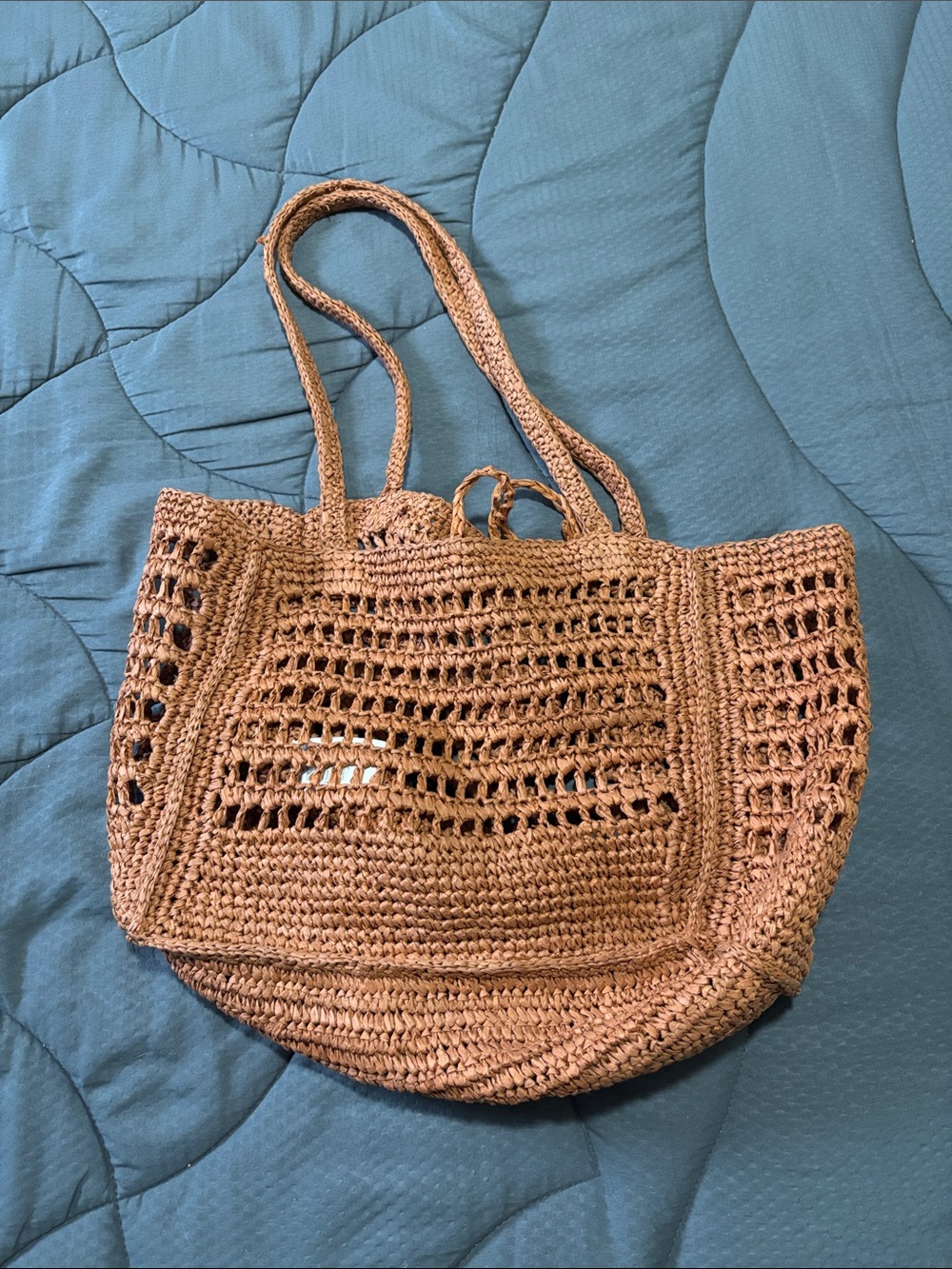 Woven Crochet Beach Tote - Brown